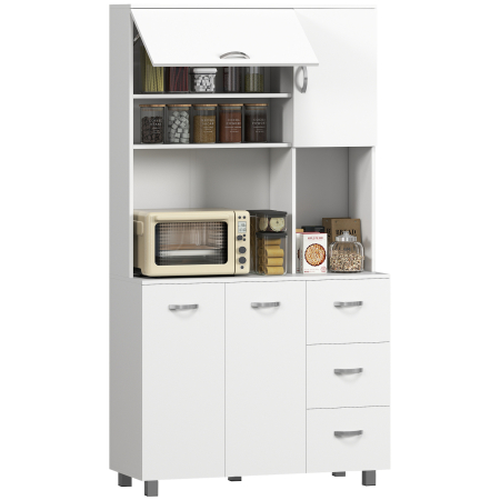 Bucatarie -  Bufet Modern pentru Bucatarie cu Sertare, Dulapuri si Rafturi Deschise, 100x39.5x183.5cm, Alb