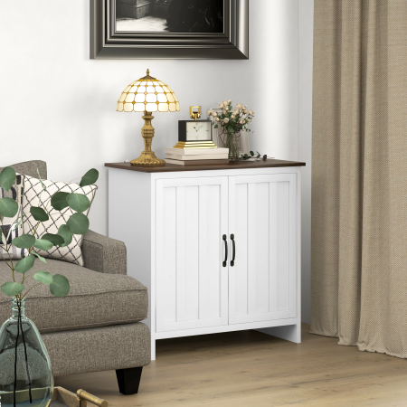  Bufet Modern pentru Bucatarie, Mobilier cu 2 Usi si Raft Reglabil din Lemn, 80x39,7x80 cm, Alb [6]