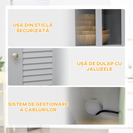  Bufet pentru Bucatarie, Mobilier din MDF, Dulap de Bucatarie in Stil Clasic, Gri, 68x39.5x170 cm [5]