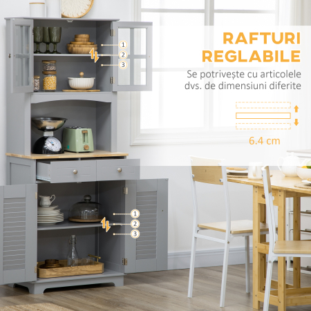  Bufet pentru Bucatarie, Mobilier din MDF, Dulap de Bucatarie in Stil Clasic, Gri, 68x39.5x170 cm [4]