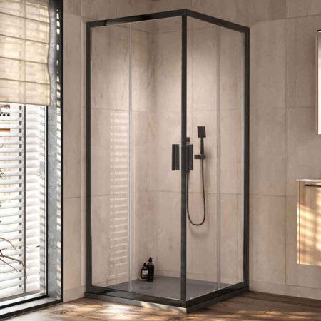 Zona de dus - Cabină de duș Kolpasan, Venus Q, sticlă chinchilla, 80 x 80, negru mat