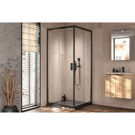 Cabină de duș Kolpasan, Venus Q, sticlă chinchilla, 80 x 80, negru mat [1]
