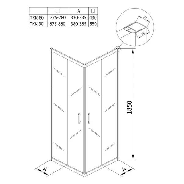 Cabina de dus patrata cu usi glisante Kolpasan Eco Quat 90x90 [1]