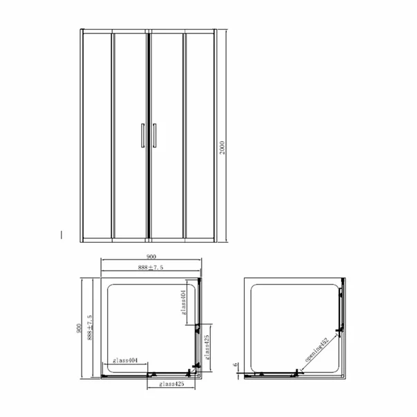 Cabina de dus patrata Mediterraneo Hector Black cu usi culisante 90x90 negru 200 cm [1]
