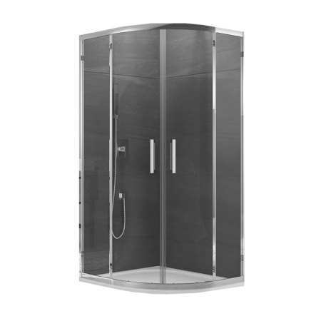 Zona de dus - Cabina de dus Sanswiss, Ocelia, semirotunda 90 x 90 cm, cu acces pe mijloc, crom lucios