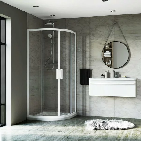 Zona de dus - Cabina de dus semirotunda cu usi glisante Ideal Standard Connect 2 90x90 profil alb