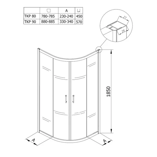 Cabina de dus semirotunda cu usi glisante Kolpasan Eco Quat 90x90 [1]
