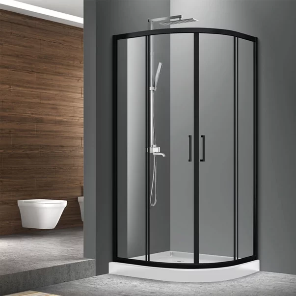 Cabine de dus - Cabina de dus semirotunda Mediterraneo Meda cu usi culisante 90x90 negru