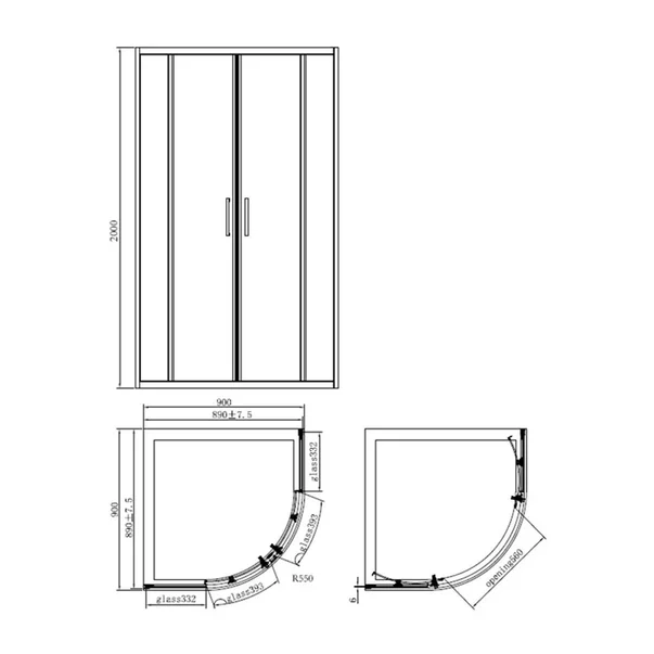 Cabina de dus semirotunda Mediterraneo Meda cu usi culisante 90x90 negru [1]