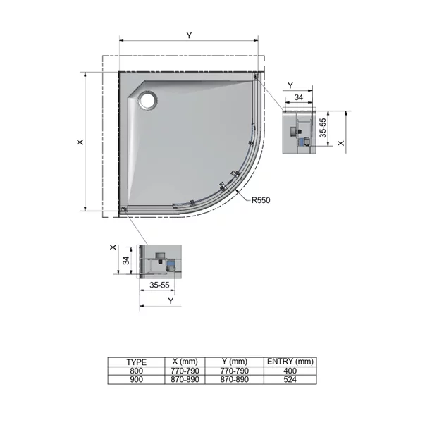 Cabina de dus semirotunda Roth Albis cu usi glisante 90x90 cm crom-transparent [1]