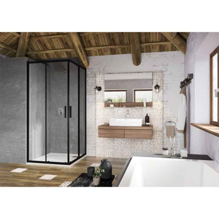 Cabină duș, Ravak, Blix Slim , BLSRV2-80, 80x80x195 cm, profil negru [1]