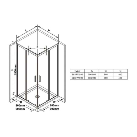 Cabina dus, Ravak, Blix Slim , BLSRV2-90, 90x90x195 cm, profil negru [3]