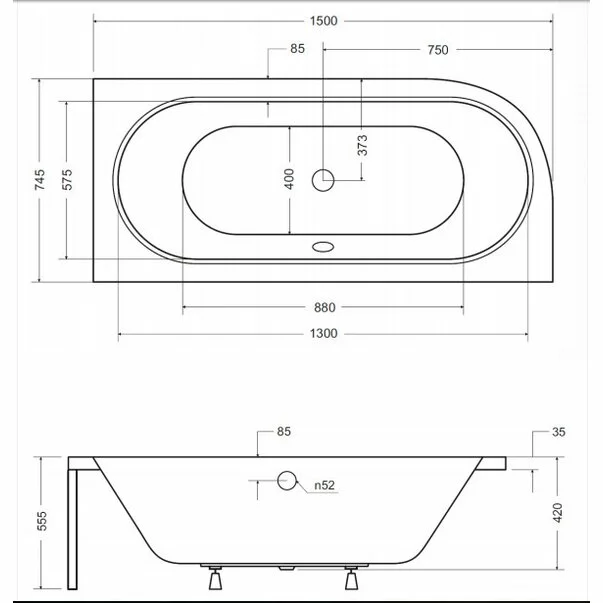 Cada asimetrica Besco Avita 150x75 cm dreapta [1]