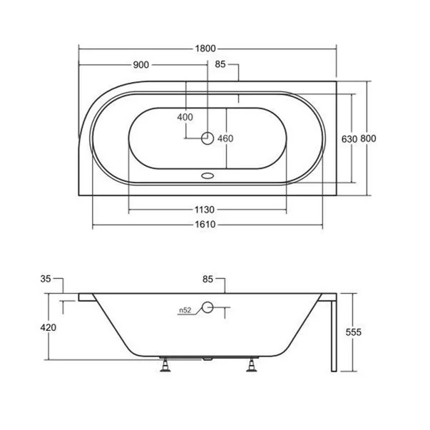 Cada asimetrica Besco Avita 180x80 cm alb lucios cu montaj dreapta [5]