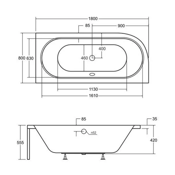 Cada asimetrica Besco Avita 180x80 cm alb lucios cu montaj stanga [5]