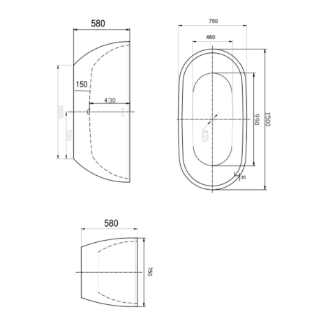 Cada baie freestanding ovala 150 x 75 cm alba Florida, Aura New [3]