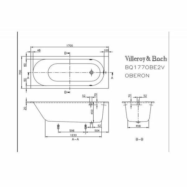 Cada dreptunghiulara compozit Villeroy&Boch Oberon 170x70 cm Quaryl [4]