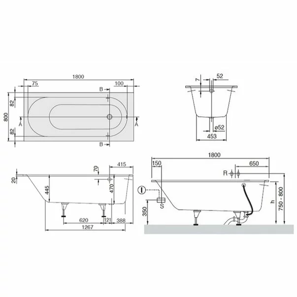 Cada dreptunghiulara compozit Villeroy&Boch Oberon 180x80 cm Quaryl [4]