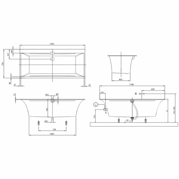 Cada dreptunghiulara compozit Villeroy&Boch Squaro Edge12 170x75 cm Quaryl [4]