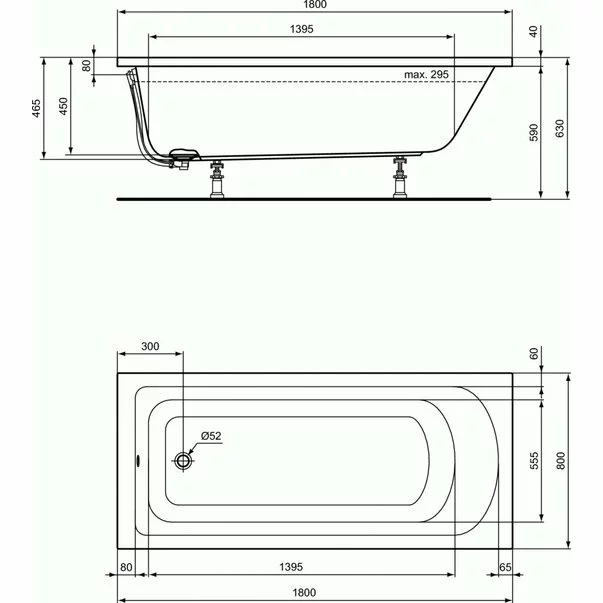 Cada dreptunghiulara Ideal Standard Hotline 180x80 cm [2]