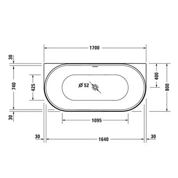 Cada freestanding alb Duravit DuraSenja 170x80 cm lipita de perete, BTW [2]