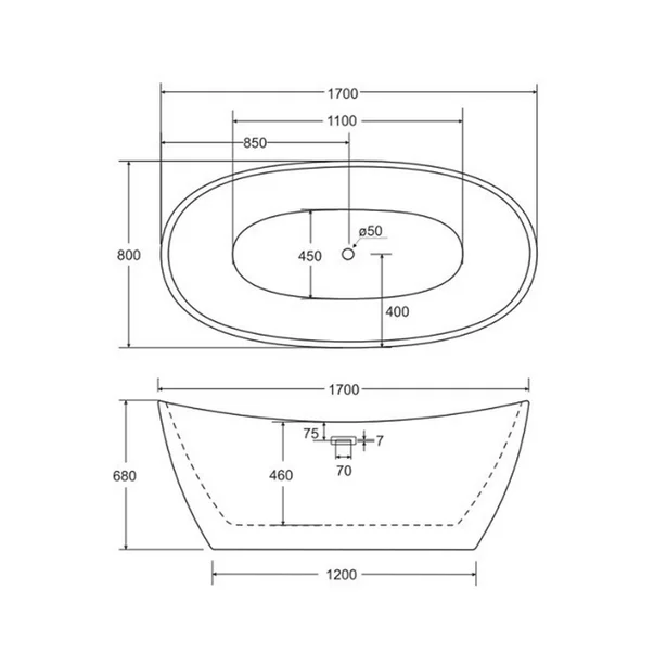 Cada freestanding Besco Ayla 170x80 cm alb lucios [2]
