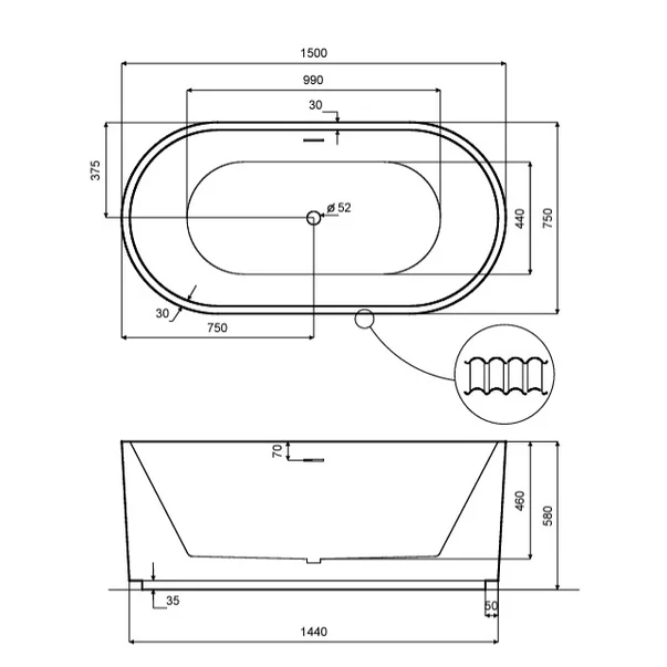 Cada freestanding Besco Giuliana 150x75 cm alb/negru [4]
