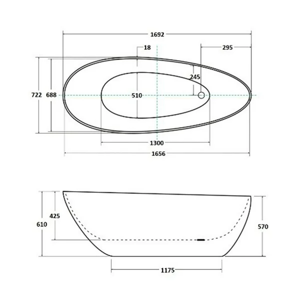 Cada freestanding Besco Goya 170x72 cm alb lucios [2]
