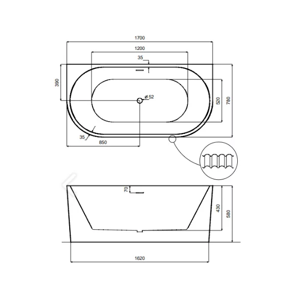 Cada freestanding Besco Leya 170x78 cm lipita de perete, BTW [7]