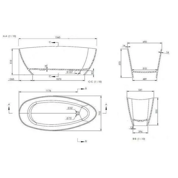 Cada freestanding din compozit Marmite Cloud 156x71 cm [4]