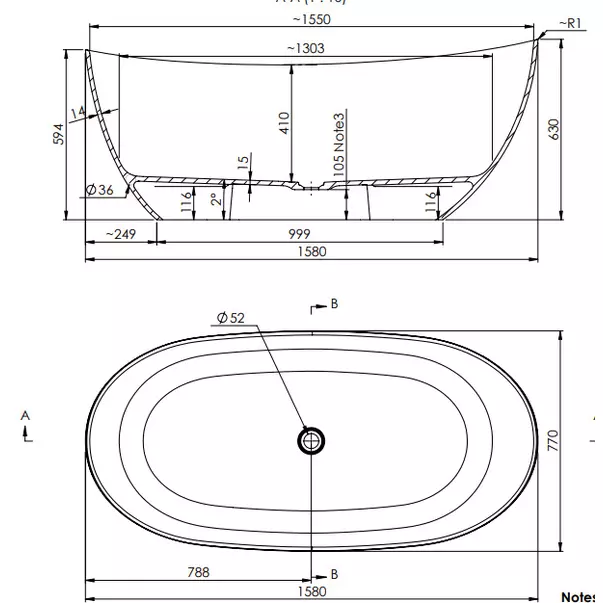 Cada freestanding din compozit Marmite Colmar 158x77 cm [2]