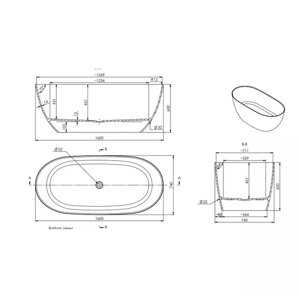 Cada freestanding din compozit Marmite Coral 160x74 cm [2]
