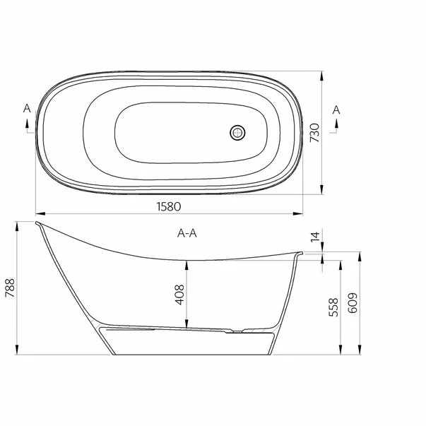 Cada freestanding din compozit Marmite Sunrise 158x73 cm fara preaplin [1]