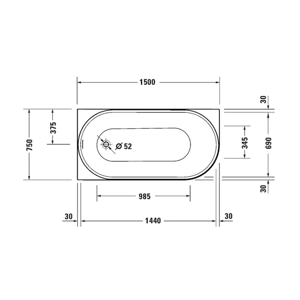 Cada freestanding Duravit DuraSenja 150x75 cm finisaj alb stanga lipita de perete, BTW [2]