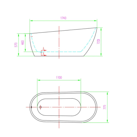 Cadă freestanding Florida, Natalia Slim 174, cu intalație cu ventil click-clack, alb [2]