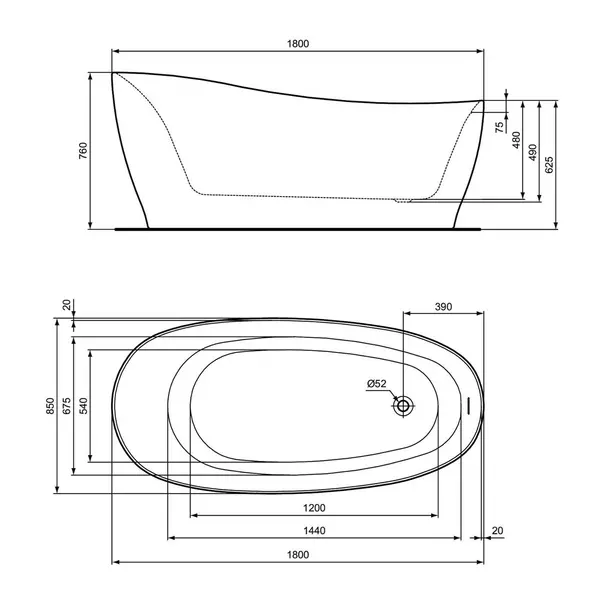 Cada freestanding Ideal Standard Atelier Around 180x85 cm alb - negru lucios [2]