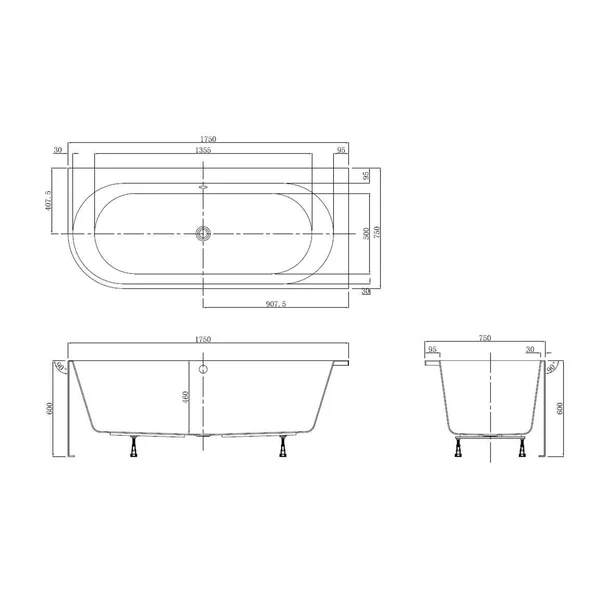 Cada freestanding Kreiner Andrea 175x75 cm finisaj alb dreapta lipita de perete, BTW [3]