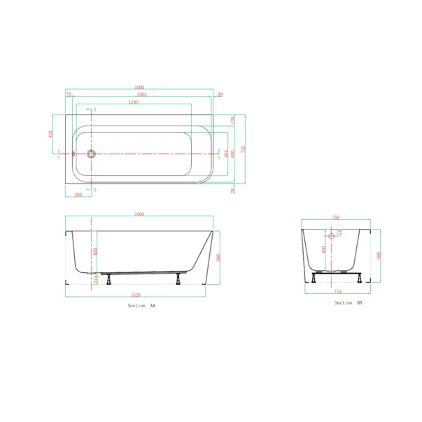 Cada freestanding Kreiner Maggie 160x75 cm finisaj alb stanga lipita de perete, BTW [4]