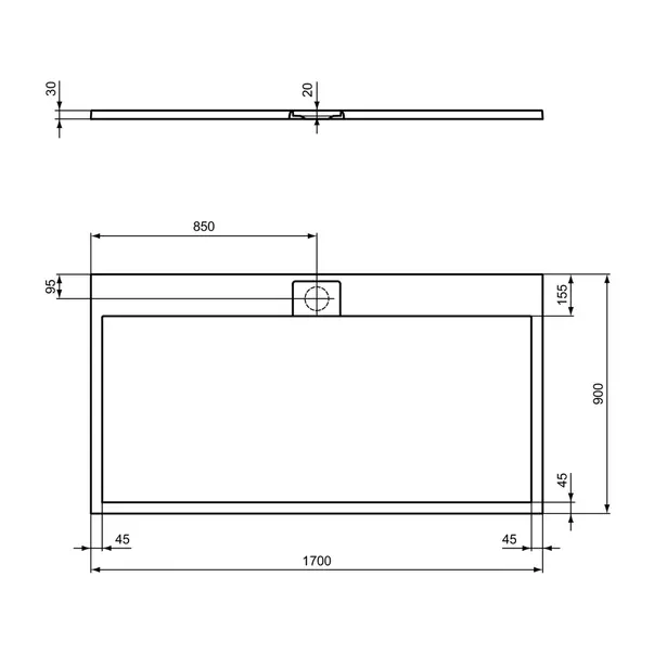 Cadita de dus dreptunghiulara Ideal Standard i.life Ultra Flat S alb pur 170x90 cm [4]