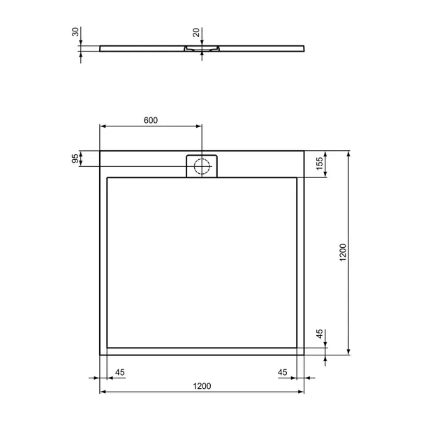 Cadita de dus patrata Ideal Standard i.life Ultra Flat S alb pur 120x120 cm [4]