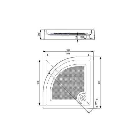 Cadita de dus semirotunda Belform, Bella, R=55 cm, 90X90 cm [1]