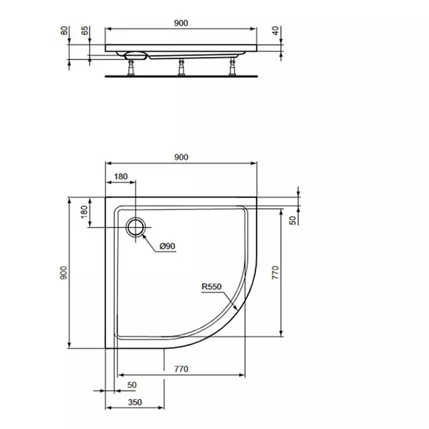 Cadita de dus semirotunda Ideal Standard Hotline New 90x90 cm [1]
