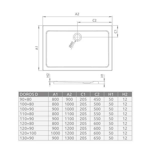 Cadita dus dreptunghiulara Radaway Doros D 120x90 cm acril alb [2]