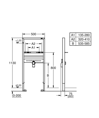 Cadru lavoar suspendat Grohe 38557001, 1130 mm, 500 mm, 50 mm, 1/2 tip alimentare, distanta variabila [1]