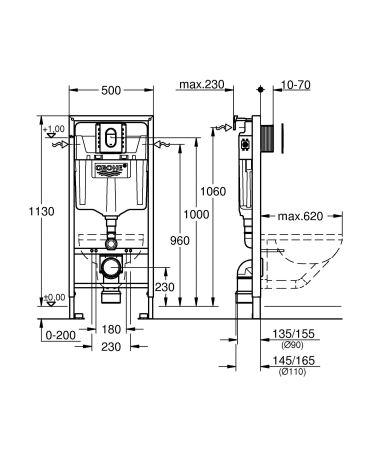 Cadru WC 3in1 Grohe 39503000, 1130 mm, 500 mm, 110, 90 mm, 480 mm, 2 moduri spalare, incastrat, suport perete [1]