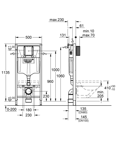 Cadru WC suspendat Grohe 38848000, 1135 mm, 500 mm, 90, 110 mm, 2 moduri spalare, incastrat, uscata, otel [4]