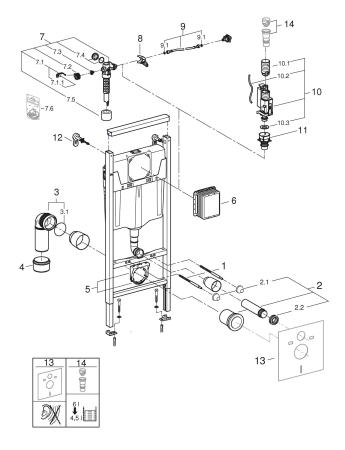 Cadru WC suspendat Grohe 38848000, 1135 mm, 500 mm, 90, 110 mm, 2 moduri spalare, incastrat, uscata, otel [6]
