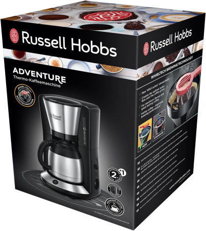 Cafetiera cu termos Russell Hobbs 24020-56 Adventure, 8 cani, 1.1L termos, WhirlTech, oprire automata, Inox/Negru [1]