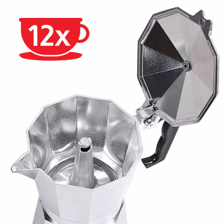Cafetiera Moka HAEGER MOKA POT 12, Capacitate 12 cesti, Corp din aluminiu, Compatibila cu gaz/electric/vitroceramica, Supapa de siguranta, Argintiu [3]
