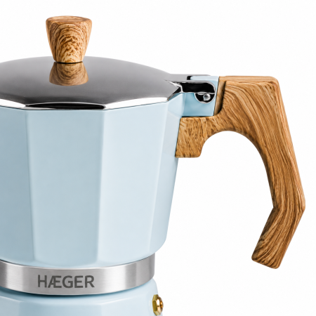 Cafetiera Moka HAEGER MOKA POT 6, Capacitate 6 cesti, Corp din aluminiu, Compatibila cu gaz/electric/vitroceramica, Supapa de siguranta, Albastru [4]